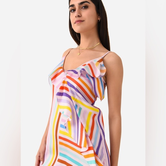 New! Brogger Edith Silk Rainbow Ruffle Slip Dress 🌈 Medium NWT! - Picture 10 of 16